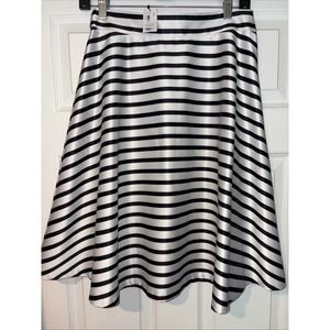 The Limited Black & White Horizontal Stripe Skirt Womens 4 Satin‎ Flare A-line